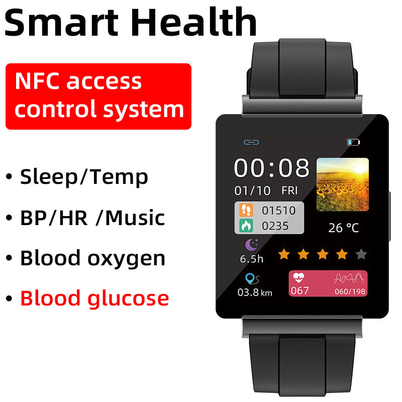 Montre connectée HENTIK BCKS01 NFC Glycémie Fréquence cardiaque Pression artérielle Montre de sport intelligente Bluetooth 