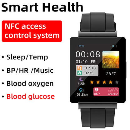 Montre connectée HENTIK BCKS01 NFC Glycémie Fréquence cardiaque Pression artérielle Montre de sport intelligente Bluetooth 