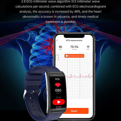 HENTIK BCE600 3-Lead ECG HRV Blood Glucose Blood Pressure Blood Oxygen  Sleep Detection HD Bluetooth Smart Bracelet