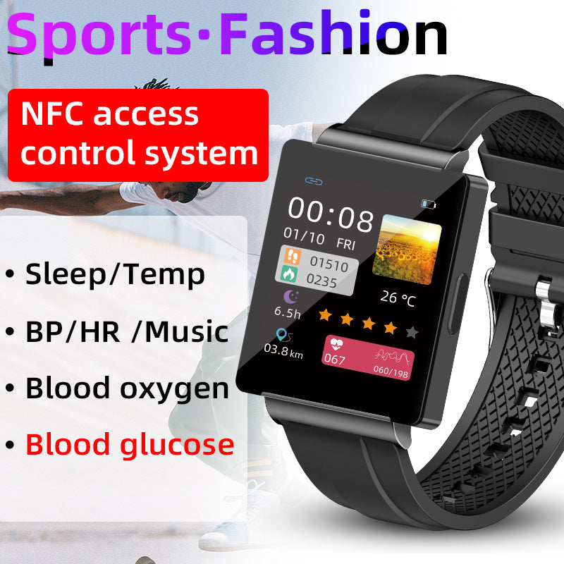 Montre connectée HENTIK BCKS01 NFC Glycémie Fréquence cardiaque Pression artérielle Montre de sport intelligente Bluetooth 