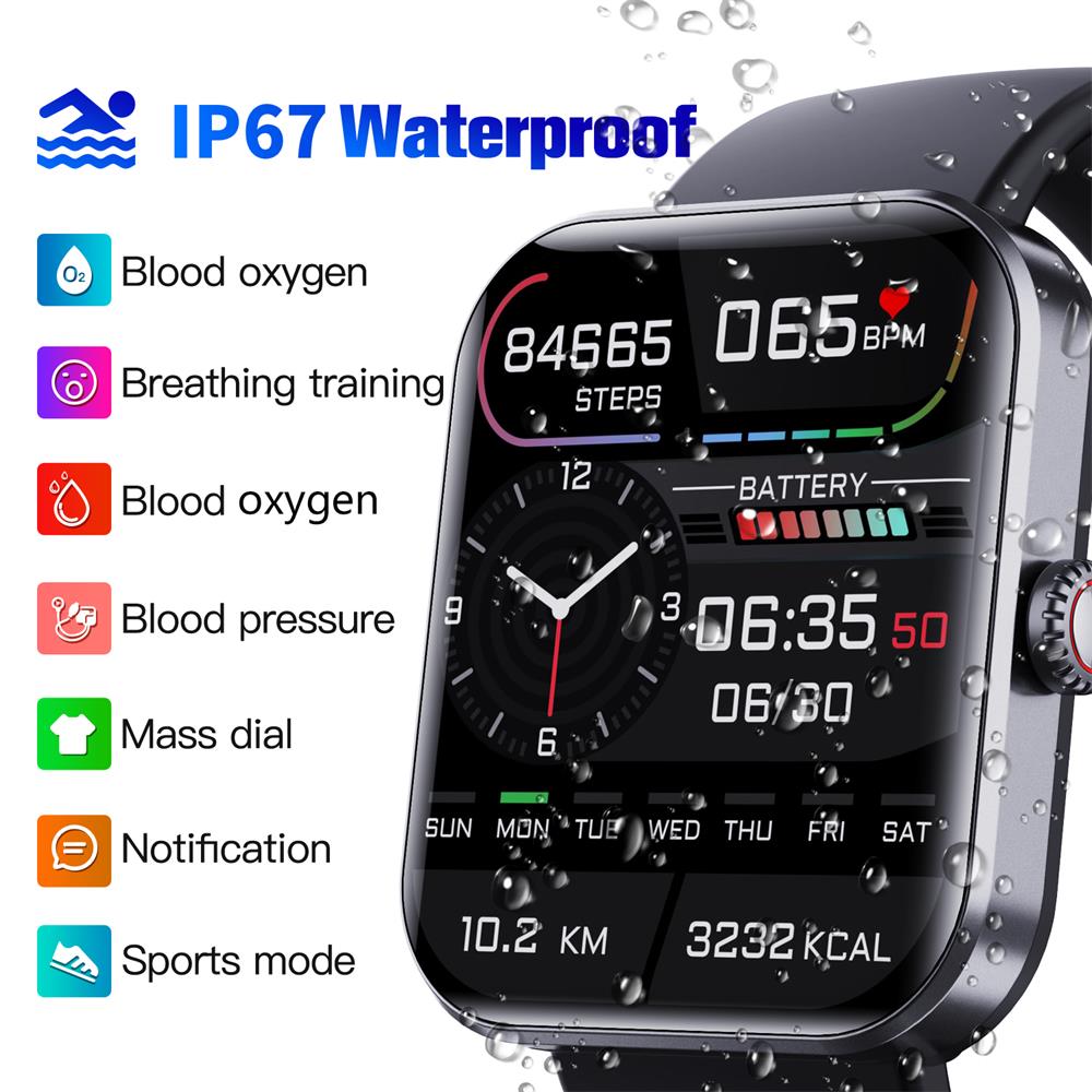 HENTIK BCF57L Blood Sugar Blood Pressure Heart Rate Blood oxygen Monitoring  Health Waterproof Smartwatch