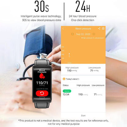 HENTIK BCE600 3-Lead ECG HRV Blood Glucose Blood Pressure Blood Oxygen  Sleep Detection HD Bluetooth Smart Bracelet