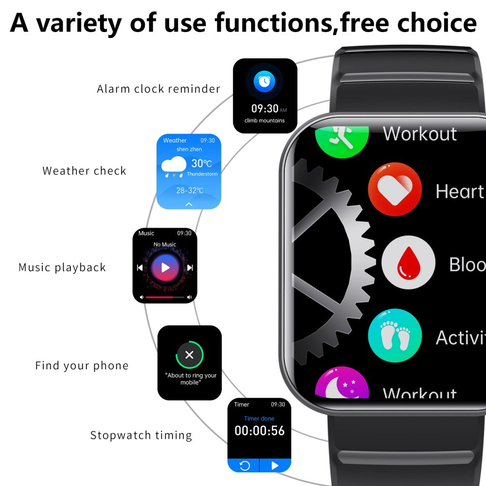 HENTIK BCF21PRO Blood Sugar Blood Pressure Heart Rate Blood oxygen Sleep Monitoring Waterproof Smartwatch