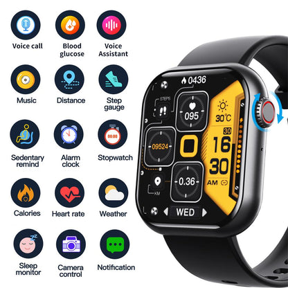 Blood Sugar Blood Pressure Heart Rate Blood oxygen Sleep Monitoring Waterproof Smartwatch